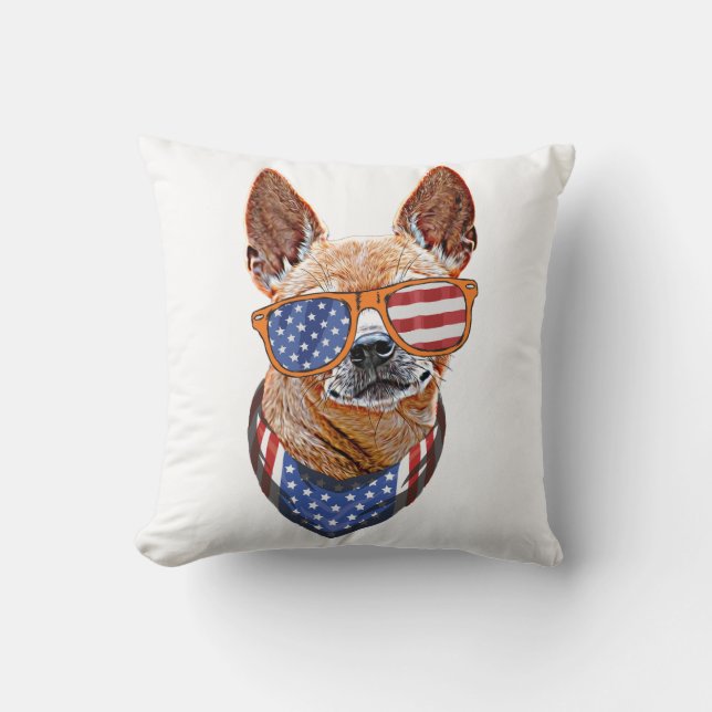 Chihuahua Dog USA American Independence 4th July   Throw Pillow (Front)