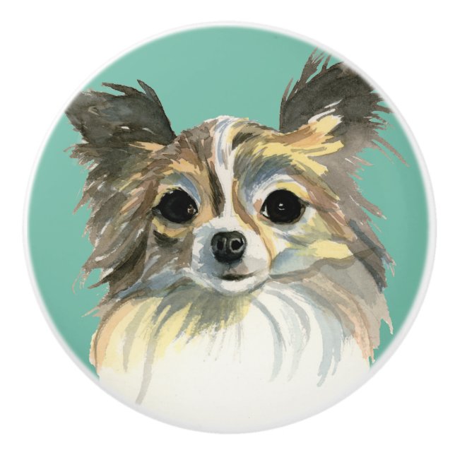 Chihuahua Dog Watercolor Art Ceramic Knob (Front)