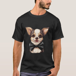Chihuahua Dog Wearing Bow Tie Black Neckwear Long T-Shirt