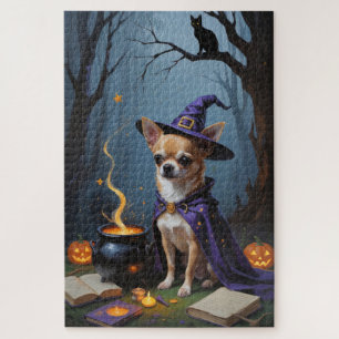Chihuahua Dog Whimsical Halloween Painting Jigsaw Puzzle