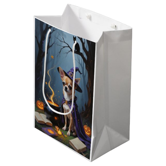 Chihuahua Dog Whimsical Halloween Painting Medium Gift Bag (Front Angled)