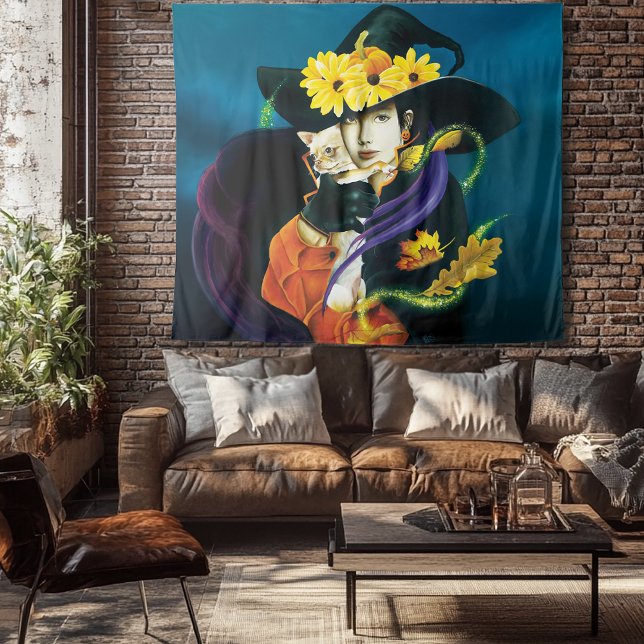 Chihuahua Dog Witch Halloween Tapestry (Creator Uploaded)