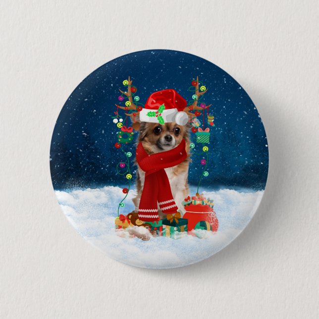 Chihuahua dog with Christmas gifts  2 Inch Round Button (Front)