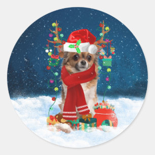 Chihuahua dog with Christmas gifts  Classic Round Sticker