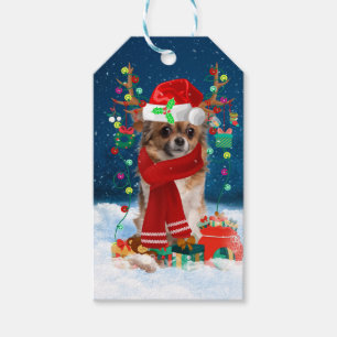 Chihuahua dog with Christmas gifts  Gift Tags