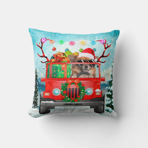 Chihuahua dog with Christmas gifts Throw Pillow