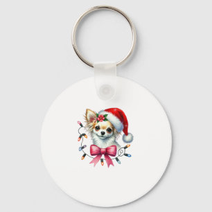 Chihuahua Dog With Coquette Bow Christmas Matching Keychain