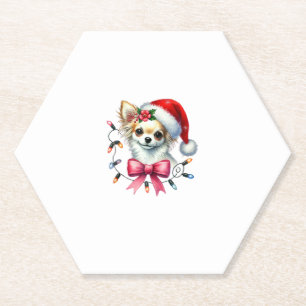 Chihuahua Dog With Coquette Bow Christmas Matching Paper Coaster