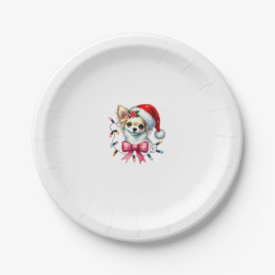 Chihuahua Dog With Coquette Bow Christmas Matching Paper Plate