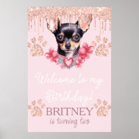 Chihuahua Dog with Glitter Birthday Welcome Party