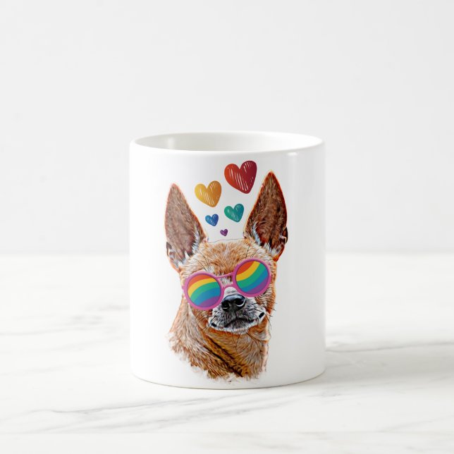 Chihuahua Dog with Hearts Valentine's Day  Coffee Mug (Center)