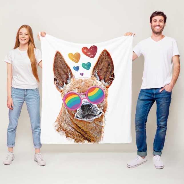 Chihuahua Dog with Hearts Valentine's Day Fleece Blanket (In Situ)
