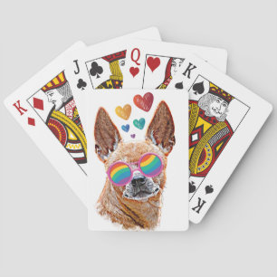 Chihuahua Dog with Hearts Valentine's Day  Playing Cards