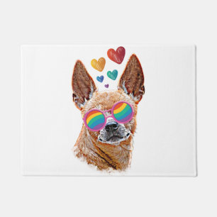 Chihuahua Dog with Hearts Valentine's Day Throw Pi Doormat