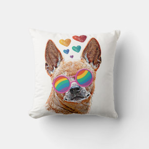 Chihuahua Dog with Hearts Valentine's Day Throw Pillow