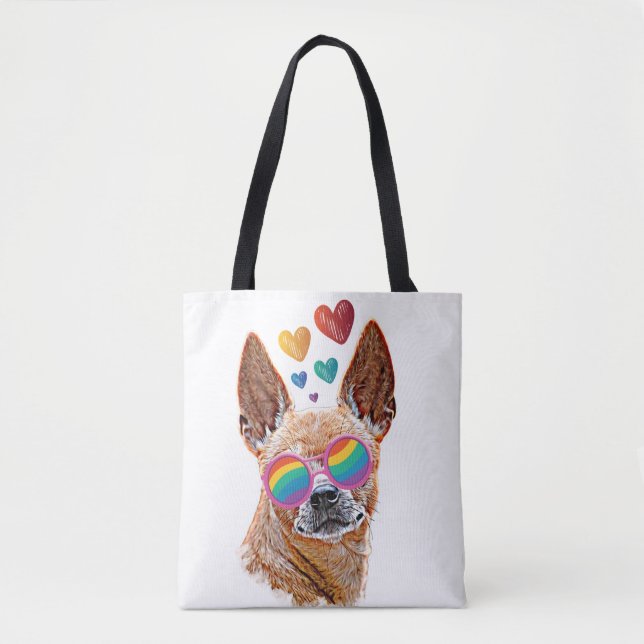 Chihuahua Dog with Hearts Valentine's Day Tote Bag (Front)