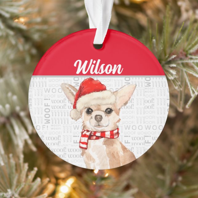 Chihuahua Dog with Name and Photo Ornament (Tree)