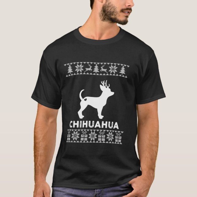 Chihuahua Dog Xmas Christmas Reindeer Ugly Christm T-Shirt (Front)