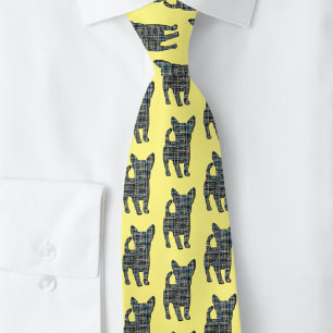 Chihuahua Dog Yellow & Blue Gridlines Yellow Neck Tie