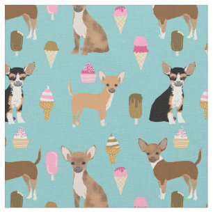 Chihuahua dogs ice cream blue fabric