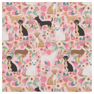 Chihuahua dogs vintage florals pink fabric