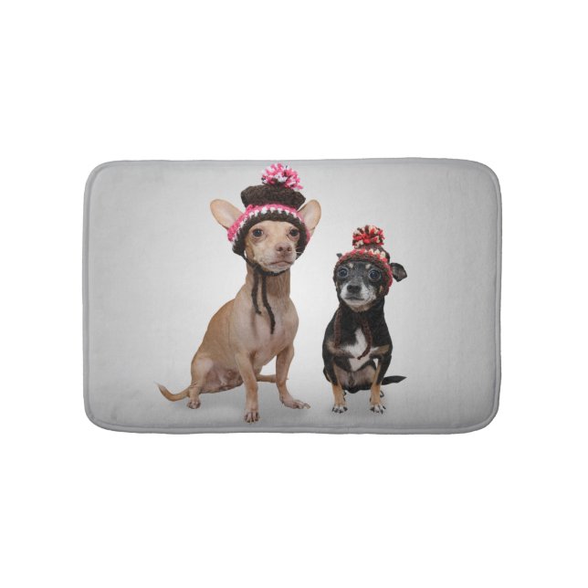 Chihuahua Dogs With Hats Photo Bath Mat (Front)