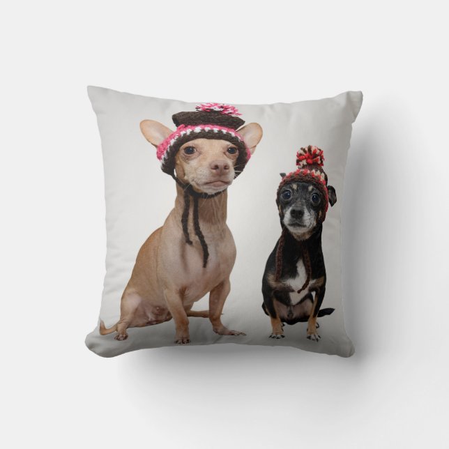 Chihuahua Dogs With Hats Photo Throw Pillow (Front)