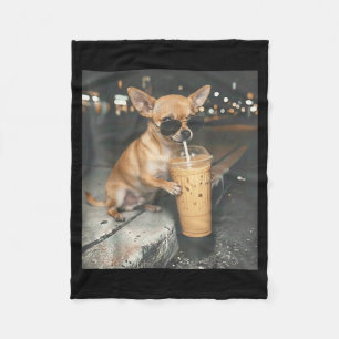Chihuahua drinking iced coffee funny animal meme fleece blanket