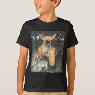Chihuahua drinking iced coffee funny animal meme T-Shirt
