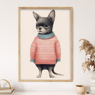 Chihuahua en pull rose, décoration de chien drôle,