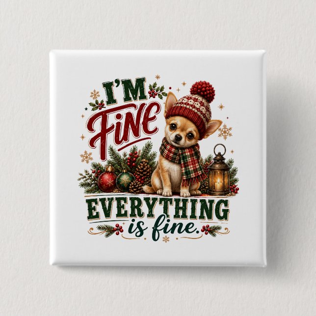 Chihuahua Fine Everything Is Fine 2 Inch Square Button (Front)