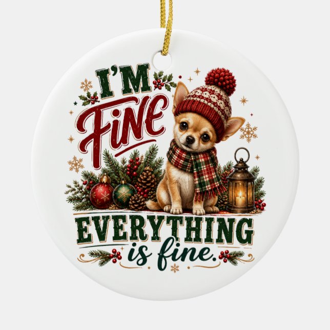 Chihuahua Fine Everything Is Fine Ceramic Ornament (Front)