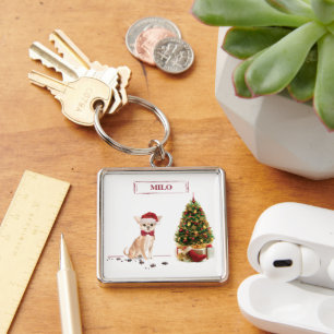 Chihuahua Funny Christmas Dog with Tree Keychain