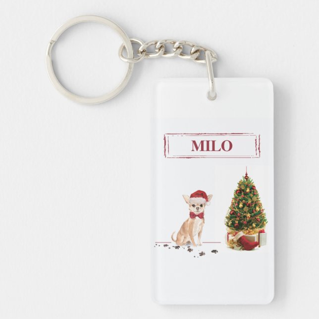 Chihuahua Funny Christmas Dog with Tree Keychain (Front)