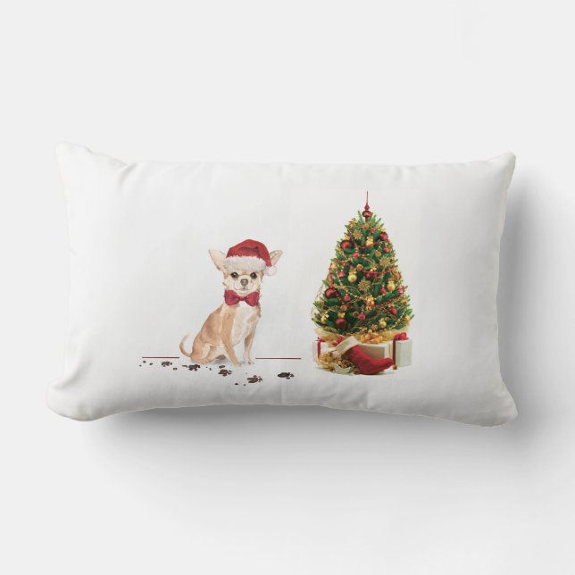 Chihuahua Funny Christmas Dog with Tree Lumbar Pillow (Front)
