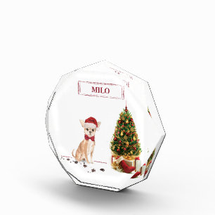 Chihuahua Funny Christmas Dog with Tree Photo Block