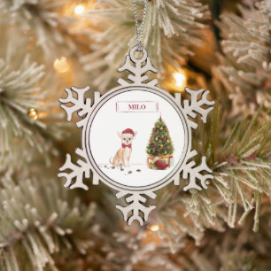 Chihuahua Funny Christmas Dog with Tree Snowflake Pewter Christmas Ornament