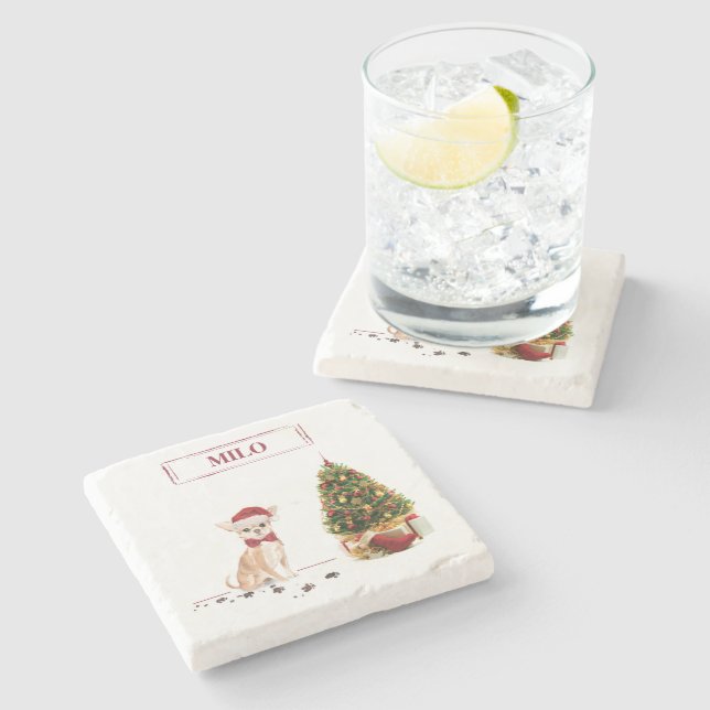 Chihuahua Funny Christmas Dog with Tree Stone Coaster (Side)
