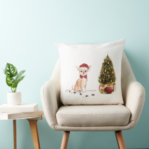 Chihuahua Funny Christmas Dog with Tree Throw Pillow