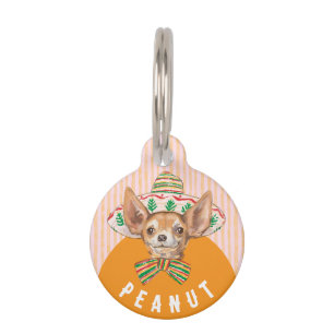 Chihuahua funny cute pink orange hat dog pet tag