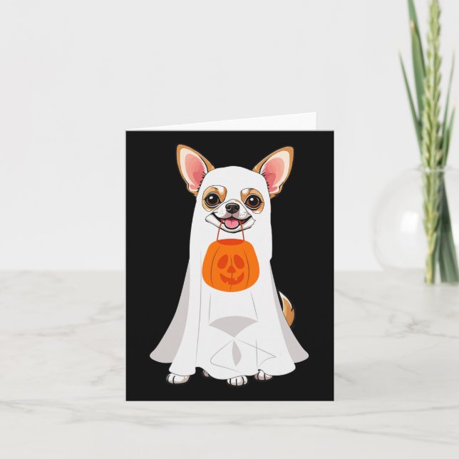 Chihuahua Ghost Pumpkin Halloween Fall Dog Lover W Card (Front)