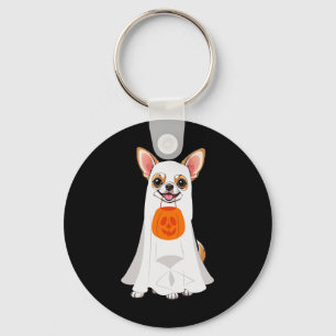 Chihuahua Ghost Pumpkin Halloween Fall Dog Lover W Keychain