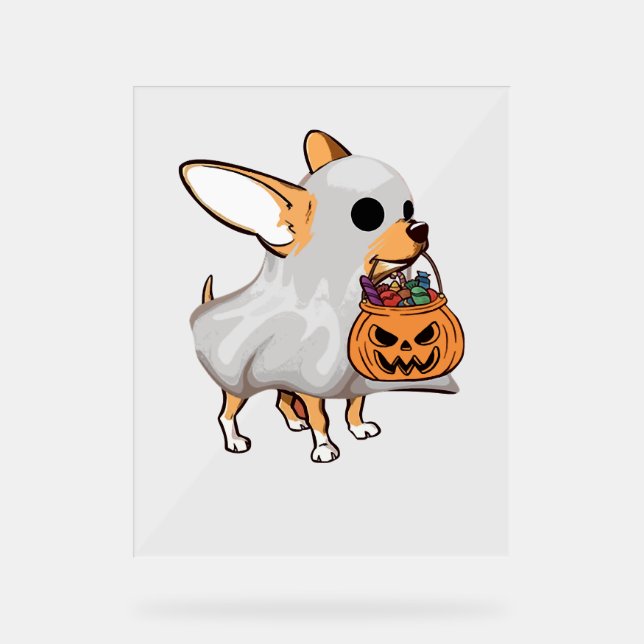 Chihuahua Ghost Pumpkin Halloween Shirt Acrylic Sign (Front)