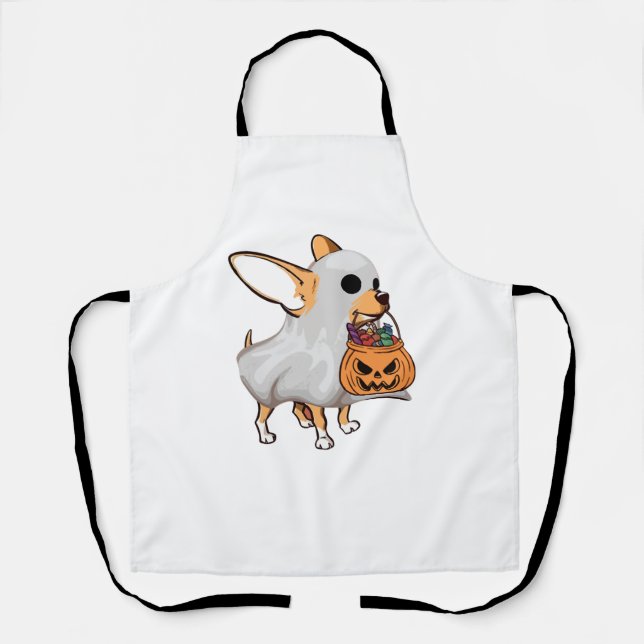Chihuahua Ghost Pumpkin Halloween Shirt Apron (Front)