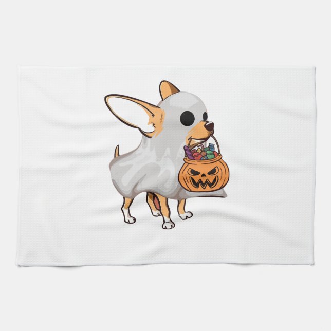 Chihuahua Ghost Pumpkin Halloween Shirt Kitchen Towel (Horizontal)
