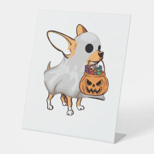 Chihuahua Ghost Pumpkin Halloween Shirt Pedestal Sign