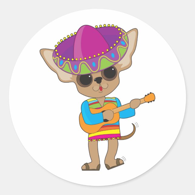 Chihuahua Guitar Classic Round Sticker (Front)