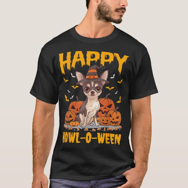  Chihuahua Halloween Dog Howl T-Shirt (Front)