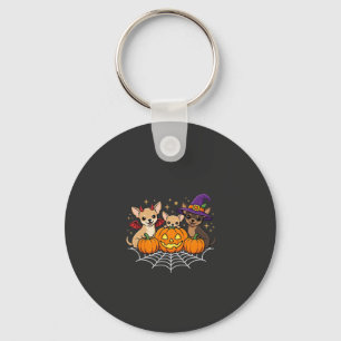 Chihuahua Halloween Pumpkin Witch Dog Design Keychain