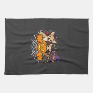 Chihuahua Halloween Pumpkin Witch Dog Design Kitchen Towel